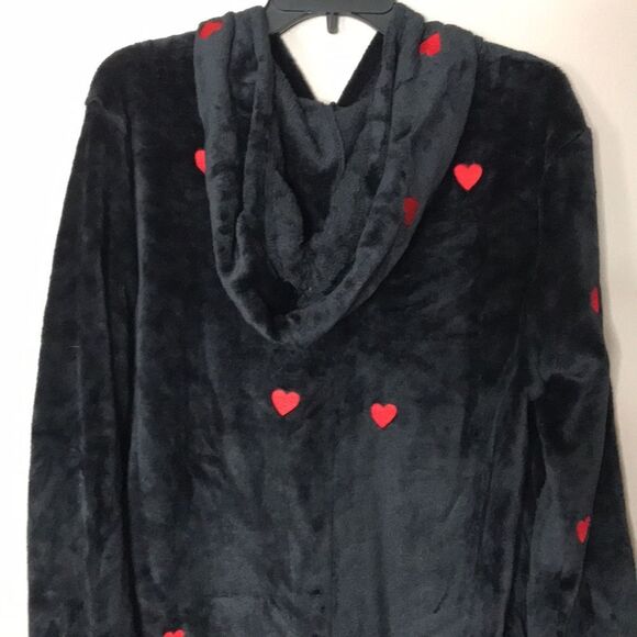 VS PINK Teddy One piece pjs Black w/Red Hearts cozy fall limited edition warm - Picture 7 of 12
